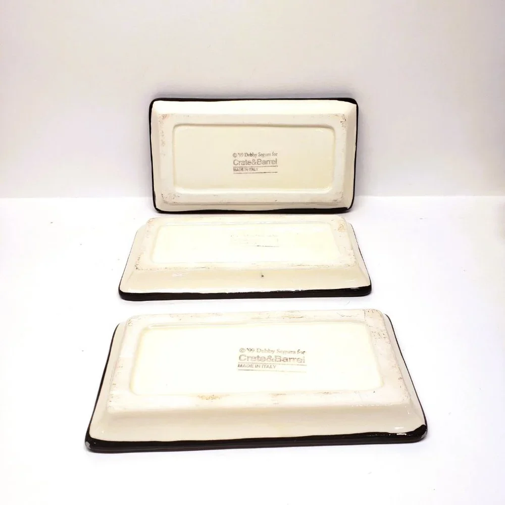 Crate & Barrel Debby Segura Olive Dishes Dipping Trays Set x3 Italy 1999 - READ